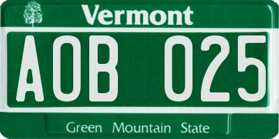 VT license plate AOB025