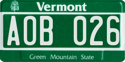 VT license plate AOB026