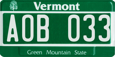 VT license plate AOB033
