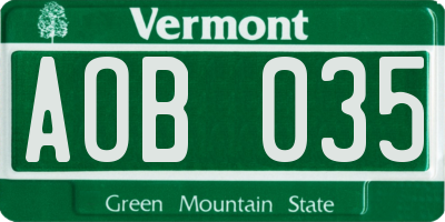 VT license plate AOB035