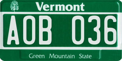 VT license plate AOB036