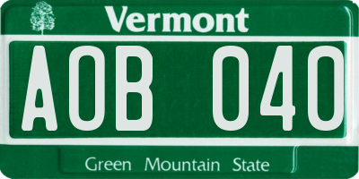 VT license plate AOB040