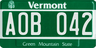 VT license plate AOB042