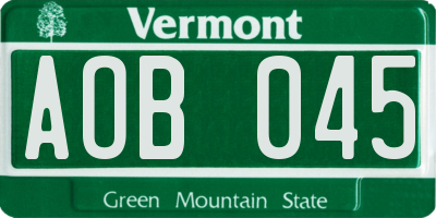 VT license plate AOB045