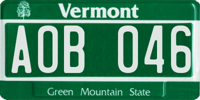VT license plate AOB046
