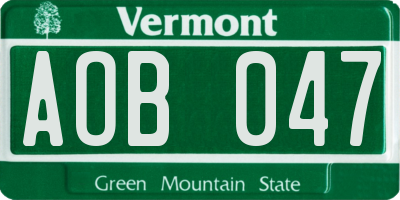 VT license plate AOB047