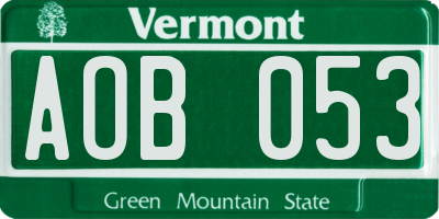 VT license plate AOB053