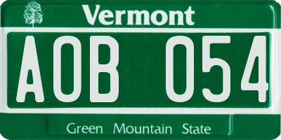 VT license plate AOB054