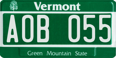 VT license plate AOB055