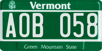 VT license plate AOB058