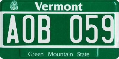 VT license plate AOB059