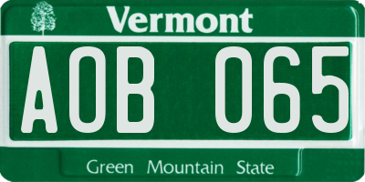 VT license plate AOB065