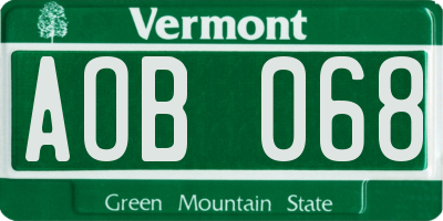 VT license plate AOB068