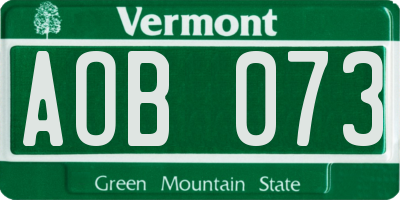 VT license plate AOB073