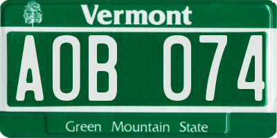 VT license plate AOB074