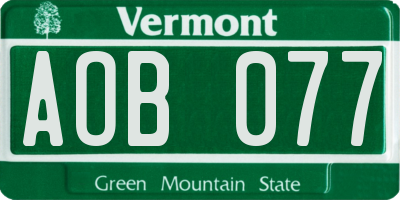 VT license plate AOB077