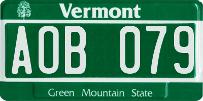 VT license plate AOB079