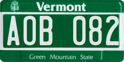 VT license plate AOB082