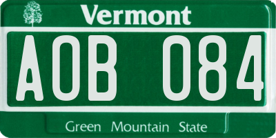 VT license plate AOB084