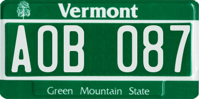 VT license plate AOB087