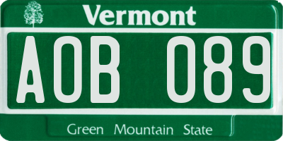 VT license plate AOB089