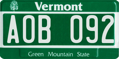 VT license plate AOB092