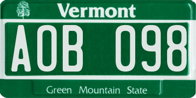 VT license plate AOB098