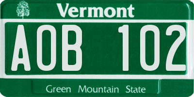 VT license plate AOB102