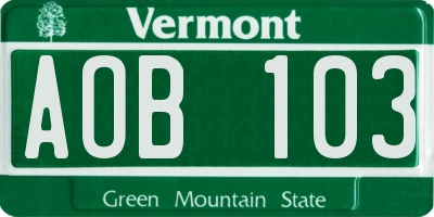 VT license plate AOB103