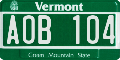 VT license plate AOB104