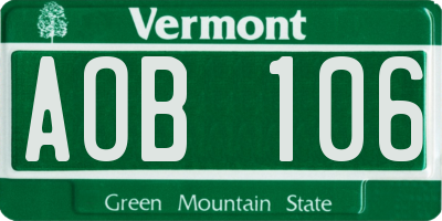 VT license plate AOB106