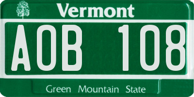 VT license plate AOB108