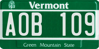 VT license plate AOB109