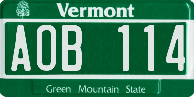 VT license plate AOB114