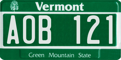 VT license plate AOB121