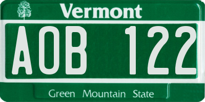 VT license plate AOB122