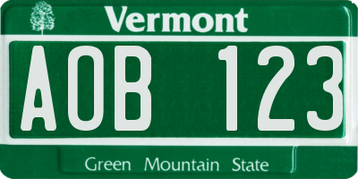VT license plate AOB123