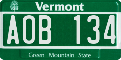 VT license plate AOB134
