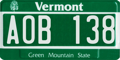 VT license plate AOB138