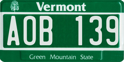 VT license plate AOB139