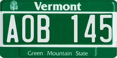 VT license plate AOB145