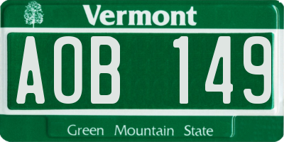 VT license plate AOB149