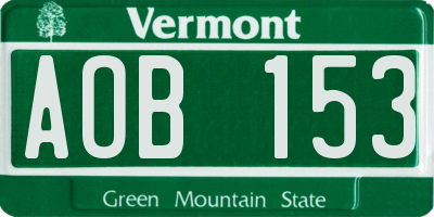 VT license plate AOB153