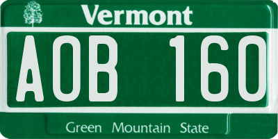 VT license plate AOB160