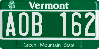 VT license plate AOB162