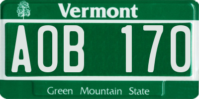VT license plate AOB170