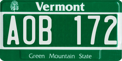 VT license plate AOB172