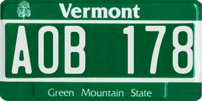 VT license plate AOB178