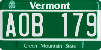 VT license plate AOB179