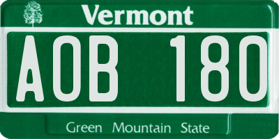 VT license plate AOB180